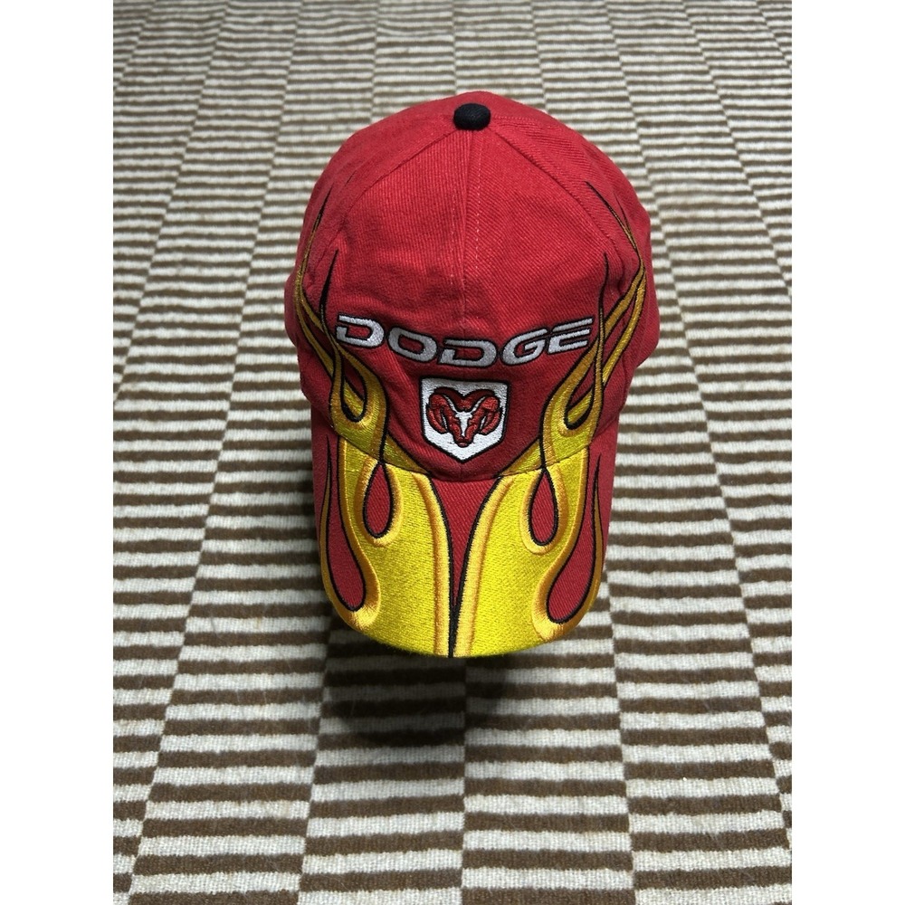 Vtg 90's Dodge Ram Flames Styled Red Adjustable Hat Embroidered Speedway Blues